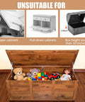 Open wooden toy box filled with toys, showing installed 4 Pack 15 Inch Soft Close Toy Box Hinges With 100N Gas Struts