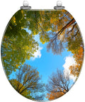 Toilet Seat Round Resin for Bathroom with colorful tree canopy design, showcasing vibrant leaves and blue sky.