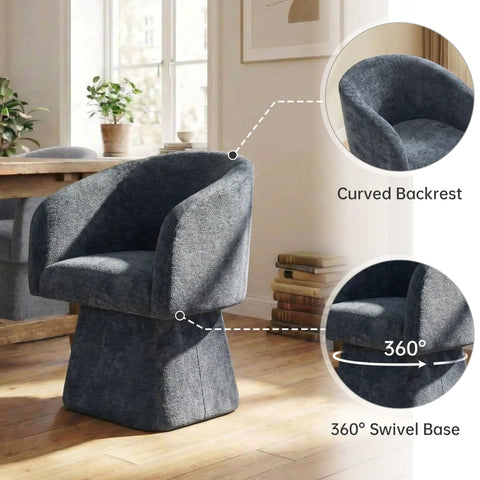 Swivel Dining Chairs Set Of 2 Upholstered Barrel Back Accent Arm Chairs In Blue, featuring curved backrest and 360° swivel base.