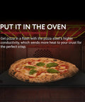 Steel Pizza Stone For Oven And Grill Pro Grade 14 By 14 Inch Carbon Steel Plate With Superior Heat Retention For Crisp Crust Pizza And Bread, Built To Last Black Finish shown in use with pizza in oven