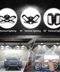 2 Pack LED Garage Light Super Bright 260W 26,000 LM 6500K Daylight with 8 and 1 deformable panels for versatile lighting.