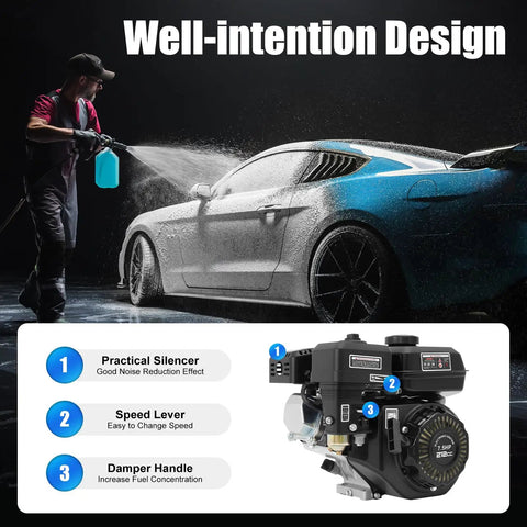 Beast 212cc Gas Engine With 7.5HP 3600 RPM OHV Air Cooled Pull Start Powerhouse used with pressure washer on car