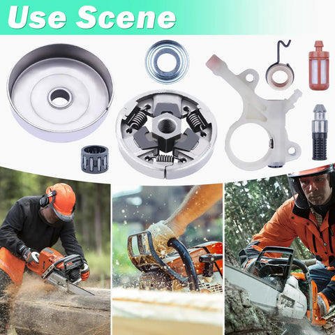 Stihl MS271 MS291 Chainsaw Clutch Drum And Oil Pump Kit parts and usage scenes with chainsaw in action