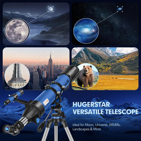 High Powered 90mm Refractor Telescope for Adults and Beginners, 800mm Focal Length with moon and landscape views