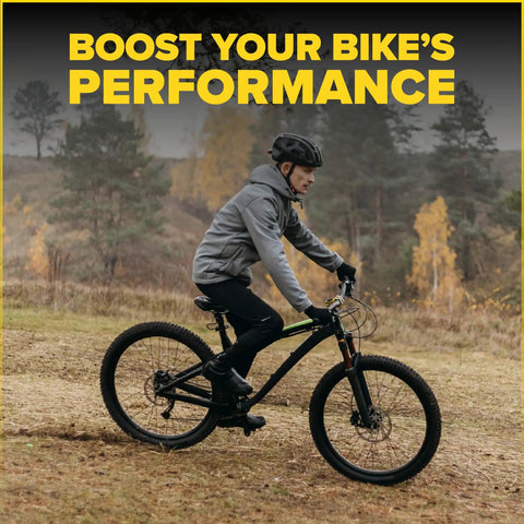 Cyclist on mountain bike with focus keyword: Set Of 2 24 Inch Bike Inner Tubes With Durable Butyl Rubber And Schrader Valve AV32.