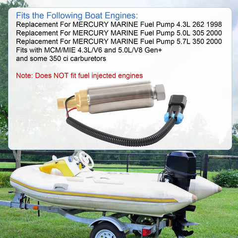 Electric Fuel Pump Replacement For Mercury Mercruiser Marine Carbureted Engines Low Pressure 4.3L 5.0L 5.7L V6 V8 on boat