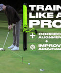 Man using Pro Grade Triple Bead Golf Putting Alignment String Line Neon Green Visual Guide on outdoor green for practice.