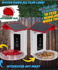 Killer 2 In 1 Hummingbird Feeder With Solar Smart Camera And AI Species Tracking For Backyard Watching Plus Motion Detection showing removable nectar tray and integrated ant moat.