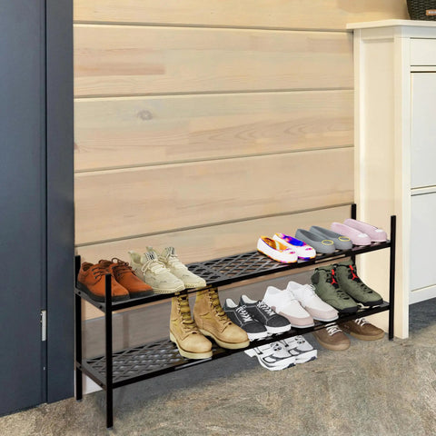 Expandable 45.6 Inch Metal Shoe Rack Organizer 2 Tier Stackable Boot Shelf That Holds Up To 18 Pairs The Go To Space Saver