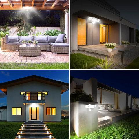 Motion Sensor Outdoor Flood Lights LED 60W 6200LM IP65 Waterproof 6500K illuminating house and backyard at night