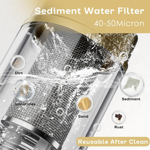 Close-up of 2 Pack Brass Sediment Filter Reusable Washing Machine Water Filter 50 Micron Anti Scale Rust Trap