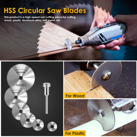 44-piece rotary-tool cutting wheel set with HSS blades, resin discs, diamond wheels; includes 2 screwdrivers