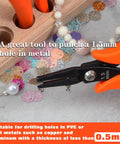 6 Inch Metal Hole Punch Pliers for 1.5mm clean holes in jewelry, with orange PVC grips, ideal for crafting earrings and pendants.
