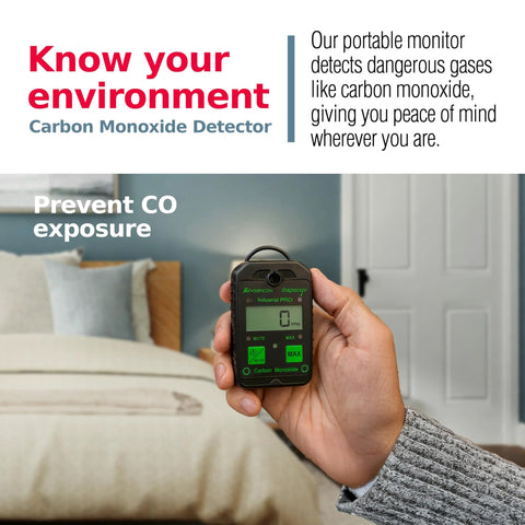 Sensorcon Inspector Industrial Pro portable CO detector, black handheld unit with green display and control buttons