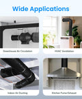Images showing various applications of Beefed Up 10 Inch Dryer Vent Hose 25 Feet Flexible Aluminum Duct for HVAC Ventilation.