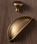 U Shaped Antique Brass Brushed Furniture Handle With Solid Shell Drawer Knob for cabinets on wood surface, modern style