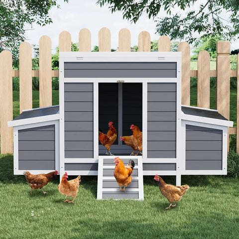 56 Inch Large Chicken Coop With Two Nesting Boxes, Weatherproof Wooden Hen House For Backyard Or Farm, Pull Out Tray, Waterproof Roof