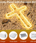 Lit Cross LED Neon Sign for Wall Decor on rocks, USB powered, acrylic panel, Christian wall sign with easy mount
