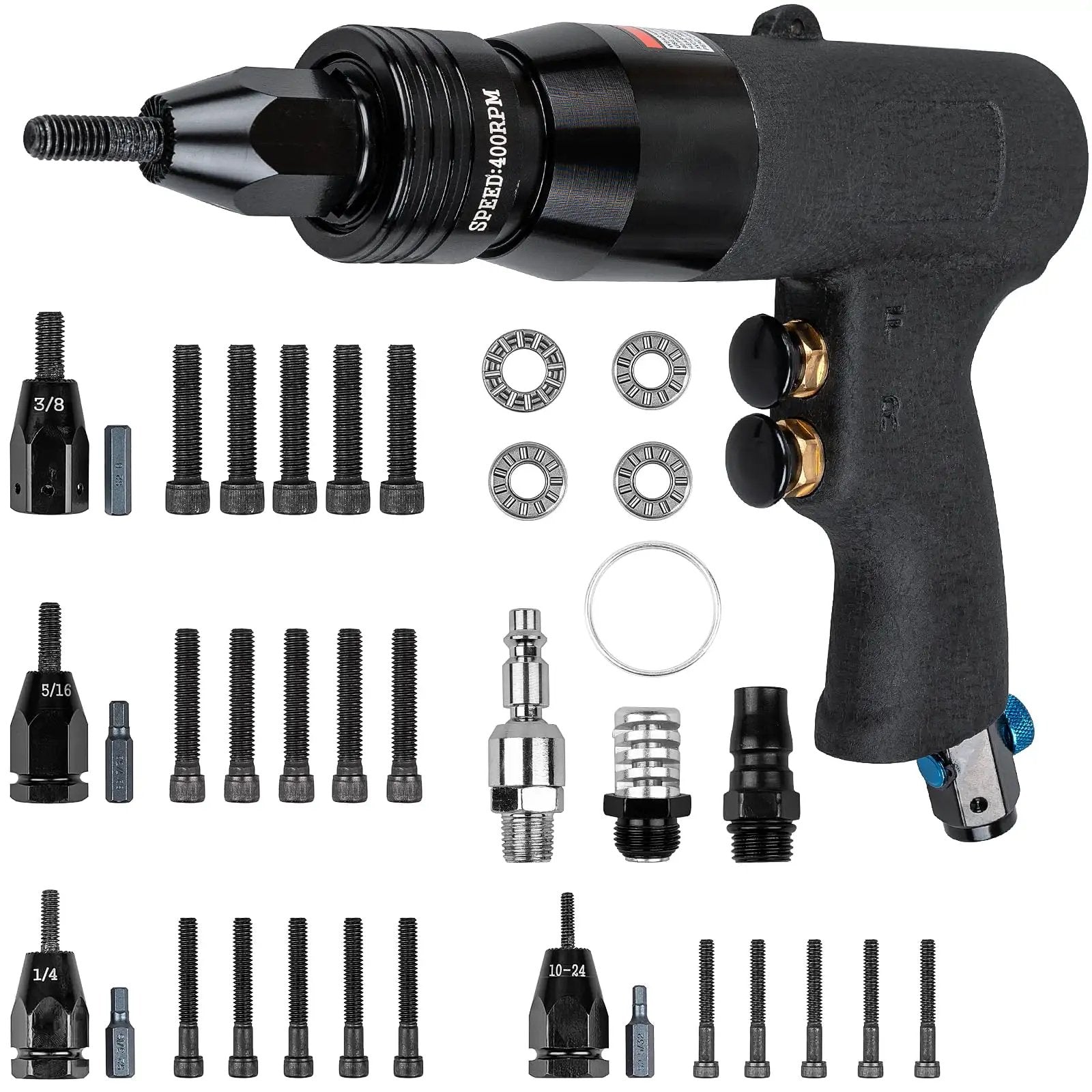 Pneumatic Rivet Nut Gun Kit, 4 Heads, Adjustable Speed