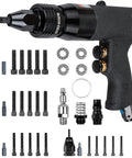 Pneumatic Rivet Nut Gun Kit With Self Locking Head And Adjustable Speed, Four Size Quick Change Heads For 10-24 1/4 5/16 3/8, Mandrels Included