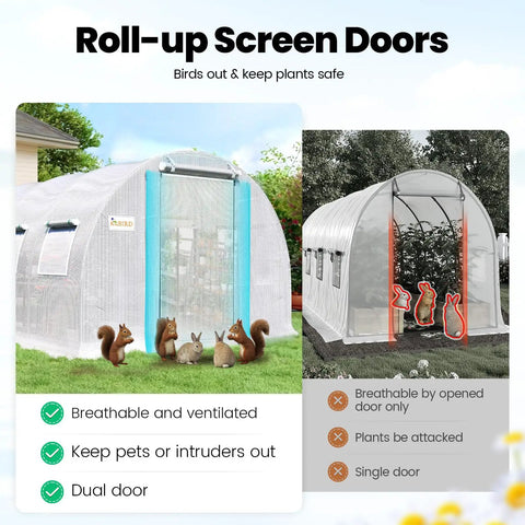 Walk In Greenhouse Tent Outdoor 20 By 10 By 6.6 Feet With Upgraded Galvanized Metal Frame Large Mesh Door And Zippered Screen Windows Winter Plant Tunnel 2 Stiffeners Easy Setup And Sturdy Garden Shelter