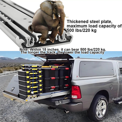 Beefy Heavy Duty 40 Inch Drawer Slides With 500 Pounds Capacity locking ball bearing rails on truck with toolboxes.