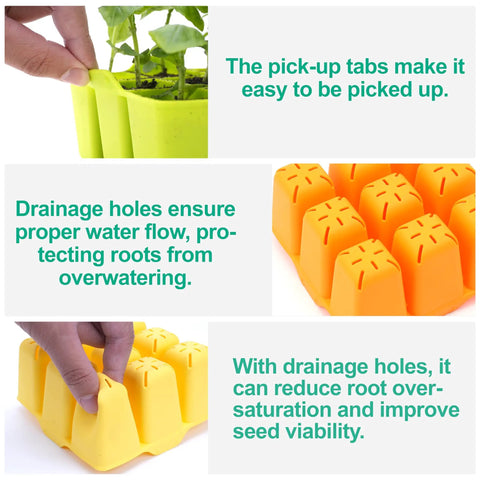 Silicone Seed Starter Tray 16 Pack With Flexible Pop Out Cells For Seed Starting Indoor Gardening Reusable Germination Trays BPA Free And Dishwasher Safe In Four Bright Colors