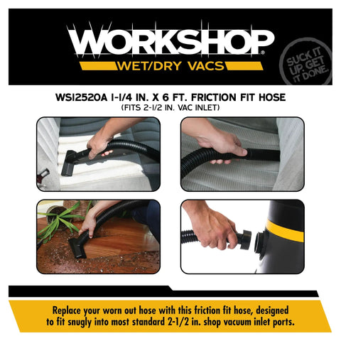 Replacement One And A Quarter Inch Six Foot Friction Fit Vacuum Hose For Wet Dry Shop Vacuums Flexible Accessory Compatible With Most Two And A Half Inch Inlets in use