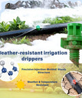 Weather-resistant irrigation drippers showcasing injection-molded structure and weather resistance in green garden setup.