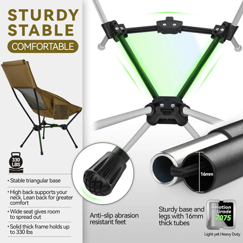 Lightweight Folding High Back Camping Chair With Head Support For Outdoor Adventures Stable Portable Comfort Frame Detail