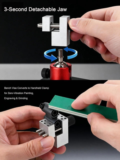 Hands adjusting Ultra Precision Mold Steel Hobby Vise With 360 Degree Base Six Clamp Rods And 2.28 Inch Opening Width Handheld DIY Vise