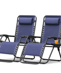 Two Blue Zero Gravity Lounge Chairs Set With Cup Holders And Pillows, No Assembly Needed, Foldable Outdoor Patio Recliners For Poolside, Backyard Or Beach