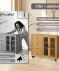Comparison of wooden furniture with 1.5 Inch Swivel Caster Set Of 4 With Steel Core Rubber Casters installed and not installed.