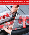 Clear View Bike Chain Cleaner Kit with quick-release handle and brushes in action on a bike tire for real-time monitoring