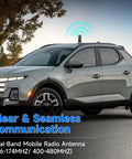 Car with Dual Band Ham Radio Antenna With Magnetic Base And Sixteen Foot Extension Cable For Vehicle And Marine Use Covers VHF 136 To 174 MHz And UHF 400 To 470 MHz PL259 Connector on roof