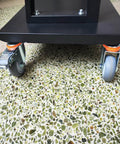 5 Inch Heavy Duty Castor Wheels With TPR Swivel Base, M12x30mm Threaded Stem, Dead Silent Roll, Floor Savers Rubber Tread, Set Of Four Industrial Casters featuring a cart frame on textured floor.