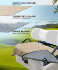 Universal Golf Cart Seat Covers With Thick Plush Cushion And Non Slip Backing Slick Khaki Look Designed For Ezgo Yamaha Club Car Two Seaters layered seat cover material with plush top and rubber backing