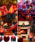 Collage of 3D LED Fake Campfire Flame Light With Realistic Flicker in diverse festive settings