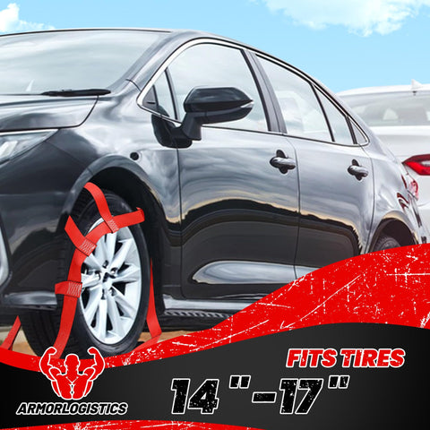 Car with Beefy 2 Pack Tow Dolly Straps With Flat Hooks For 14 To 17 Inch Wheels 10000 Lbs Break Strength in use