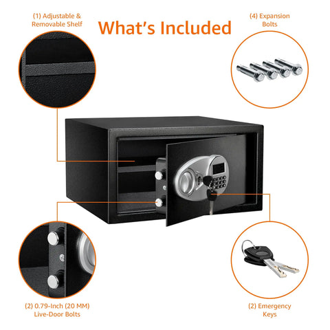 Built Tough Heavy Duty Steel Security Safe With Digital Keypad For Valuables And Cash Rugged Safe Box open showing accessories