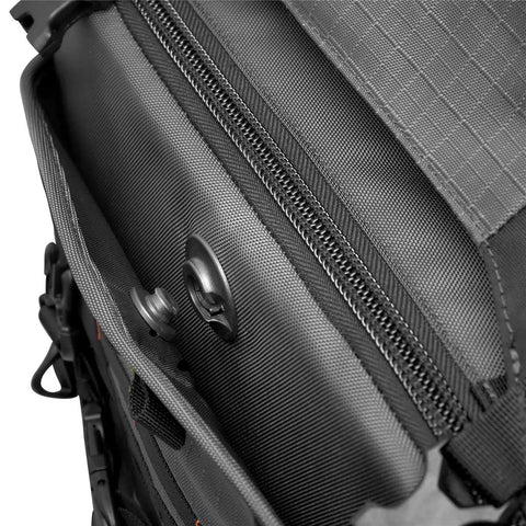 Close-up of the Pro Trekker BP 550 AW II Backpack for Pro Photogs and On The Go Travelers showing durable zipper and fabric details.