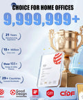 Trophy and certificates showcasing 21 years of manufacturing excellence and 9,999,999 chairs sold globally for office use.