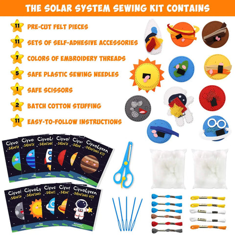 Cool Outer Space Sewing Kit For Kids DIY Felt Crafts With Nine Planet Pieces And Two Space Patterns Rocket And Astronaut
