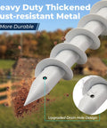 17 Inch Stainless Steel Screw In Ground Stakes With Deep Spiral Anchor For Patio Umbrella Bases And Canopy Poles 1 To 2 Inch Posts Weatherproof Beach Lawn Backyard Easy Install shown with heavy-duty rust-resistant metal.
