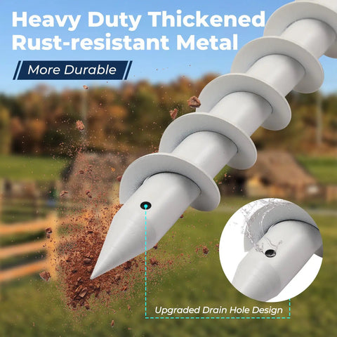 17 Inch Stainless Steel Screw In Ground Stakes With Deep Spiral Anchor For Patio Umbrella Bases And Canopy Poles 1 To 2 Inch Posts Weatherproof Beach Lawn Backyard Easy Install shown with heavy-duty rust-resistant metal.