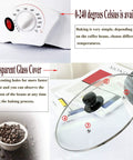 Electric Coffee Bean Roaster For Home Use With 110V 800W, showing control dial, transparent lid, and coffee beans.
