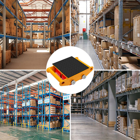 Beefy Heavy Duty Machinery Moving Skates With Non Slip Cap 13,200 Lbs Capacity shown in industrial warehouse setting