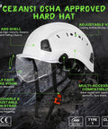 ANSI Z89.1 OSHA Approved Construction Hard Hat With Visor Built For All Day Comfort Ventilated White Safety Helmet With Chin Strap