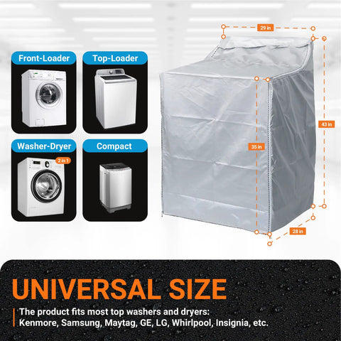 2-Pack Washer And Dryer Covers for Top-Load and Front-Load Machines, silver waterproof shield, dimensions 29x28x43 inches.