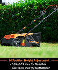 2 In 1 Dethatcher And Scarifier For Lawns With Electric 16 Inch Deck 13 Amp Motor Reaches Up To 3700 RPM And Includes A 12 Gallon Collection Bag